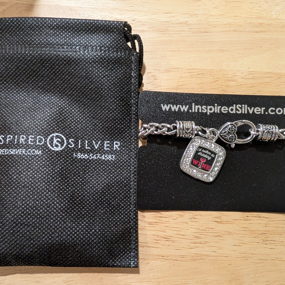 Inspired Silver I'd Rather Be Drinking Wine Classic Braided Charm Bracelet